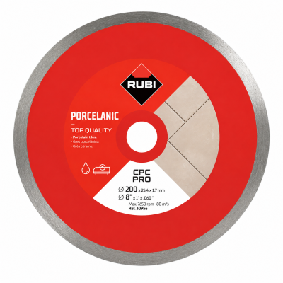 Lâmina de serra circular RUBI CPC PRO para azulejos porcelânicos vermelha e prata