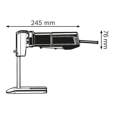 Ferramenta elétrica com base de apoio e dimensões 245 mm x 76 mm