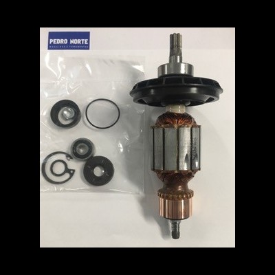 Conjunto de peças mecânicas incluindo rotor e acessórios em embalagem plástica