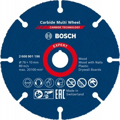 Disco de corte Bosch Carbide Multi Wheel azul com texto branco e vermelho