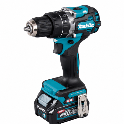 Parafusadora elétrica Makita a bateria preto e azul com bateria 40V e motor brushless