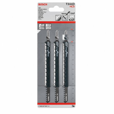 Embalagem com três lâminas de serra para madeira Bosch T344D