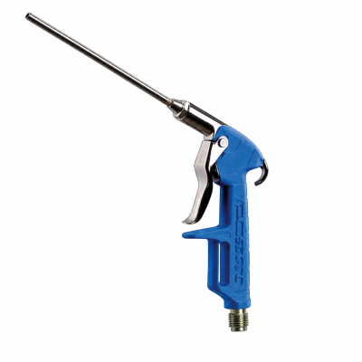 Pistola de sopro azul com tubo metálico e gatilho prateado