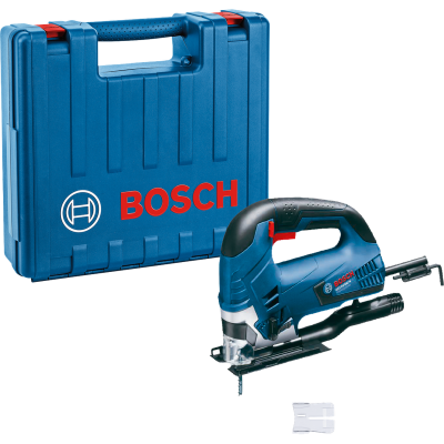 Máquina de corte Bosch azul com caixa de transporte azul e marca BOSCH