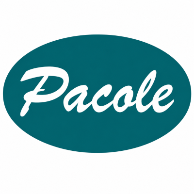 Logótipo oval verde escuro com texto branco Pacole
