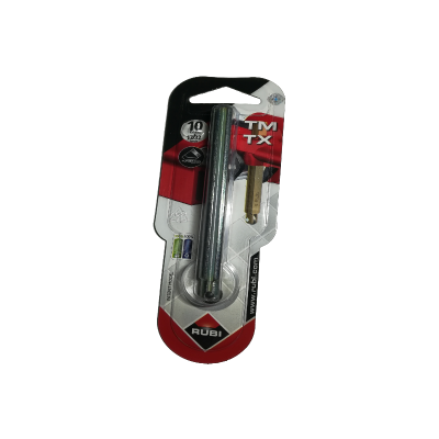 Embalagem de acessórios metálicos com texto TM TX e RUBI