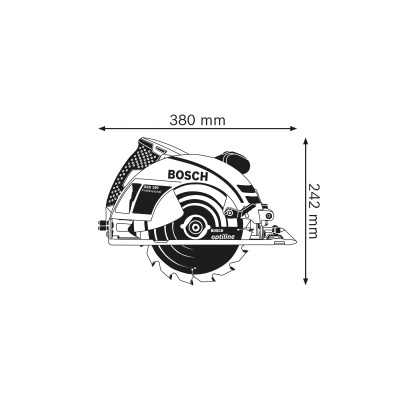 Serra circular Bosch GKS 190 Professional preta e branca com dimensões indicadas.