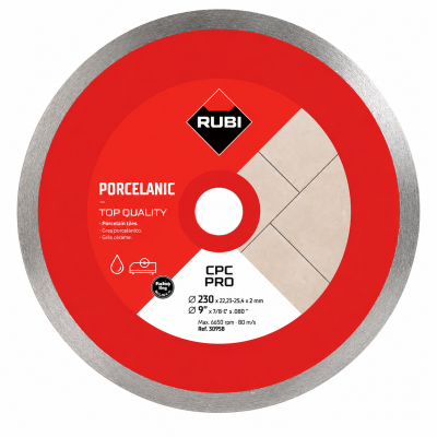 Disco de corte circular RUBI vermelho e prateado para porcelanato.