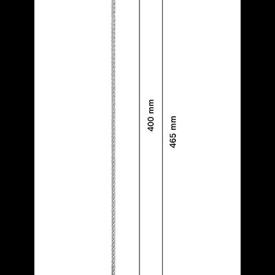Cabo de aço cinza com extremidade azul e base metálica, com medidas indicadas