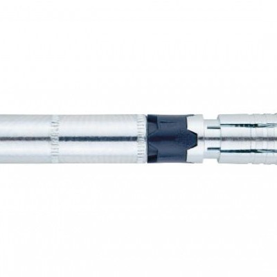 Âncora metálica cilíndrica com rosca e detalhes pretos