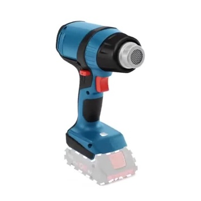 Pistola de ar quente Bosch azul e preta em vários ângulos