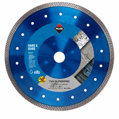 Disco de corte circular azul da marca RUBI para granito e ardósia
