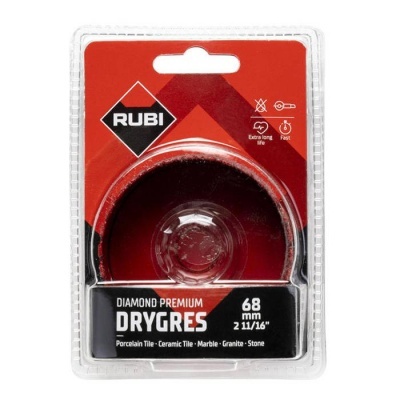Disco de diamante RUBI Drygres 68 mm para corte de pedra em embalagem transparente