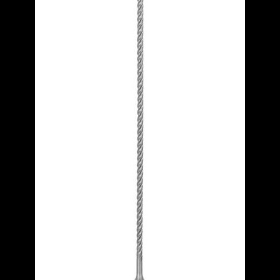 Broca longa de metal com ponta azul e ranhuras em espiral.