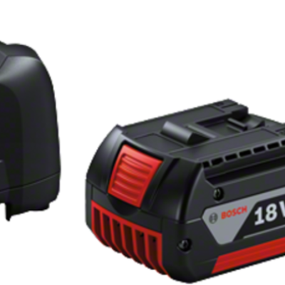 Carregador Bosch preto com duas baterias 18V 5.0Ah, fundo branco