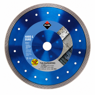 Disco de corte azul Rubi TVA Superpro com borda abrasiva e texto indicativo