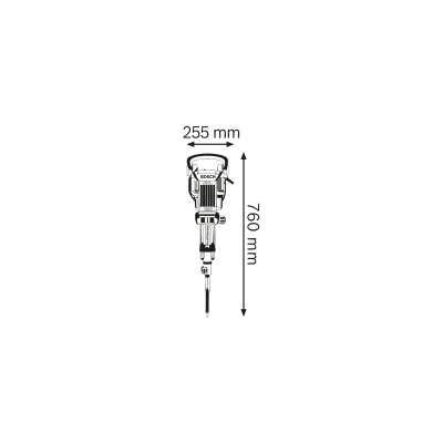 Martelo demolidor elétrico Bosch preto e branco com dimensões 255 mm x 760 mm
