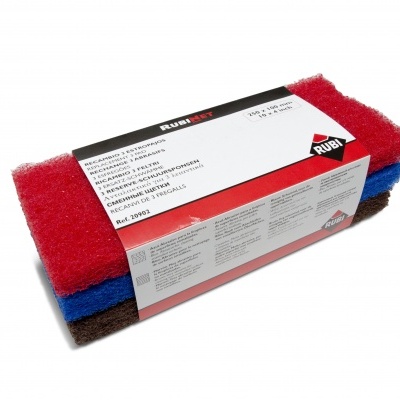 Conjunto de esponjas abrasivas RUBI em três cores com embalagem