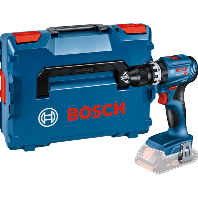 Furadeira/parafusadora sem fio Bosch Professional azul com caixa de armazenamento azul e detalhes vermelhos.