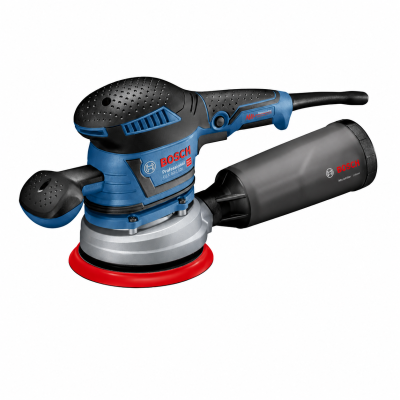 Lixadora elétrica Bosch azul e preta com disco vermelho