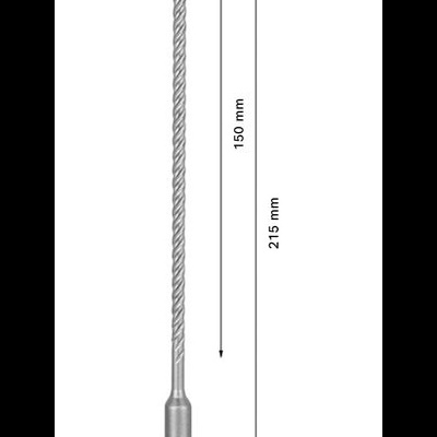 Broca de metal com ponta azul e medidas, em fundo branco