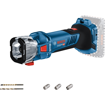 Ferramenta elétrica Bosch Professional azul e preta com acessórios metálicos