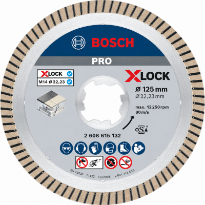 Disco de corte Bosch PRO XLOCK 125 mm com detalhes em cinza e bronze