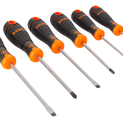 Conjunto de seis chaves de fendas BAHCO com cabos preto e laranja