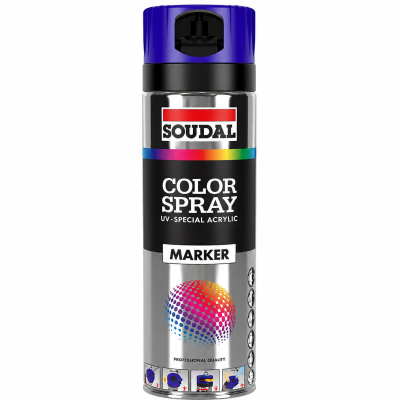 Spray de tinta aerosol SOUDAL COLOR SPRAY com tampa azul e corpo metálico