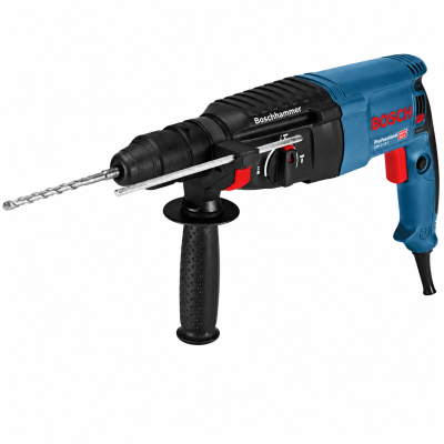 Máquina de perfuração Bosch Professional azul com punho preto e detalhes vermelhos