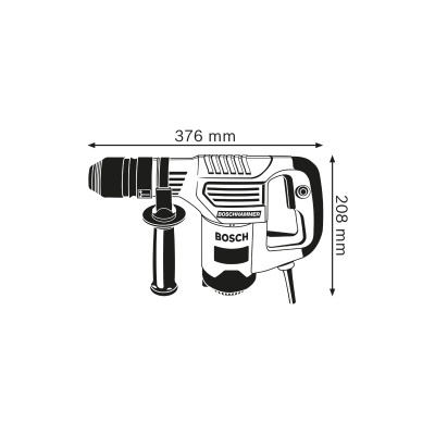 Martelo perfurador Bosch com dimensões 376 mm por 208 mm