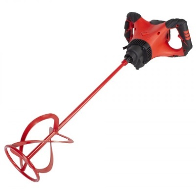 Misturador elétrico de pintura vermelho com pega dupla preta e vermelha