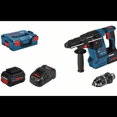 Kit de rotopercutor azul e preto com acessórios