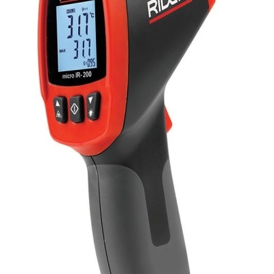 Termómetro infravermelho RIDGID micro IR-200 com ecrã digital e corpo preto e vermelho