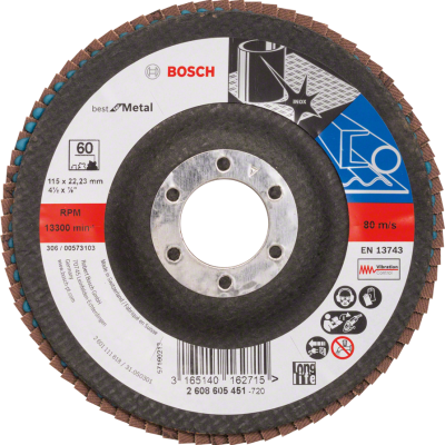 Disco de desbaste Bosch para metal, 115 x 22,23 mm, 60 grãos, RPM 13300, velocidade 80 m/s