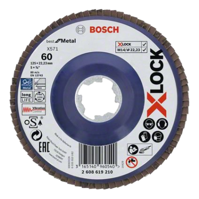 Disco abrasivo Bosch XLOCK para metal com etiqueta e código de barras