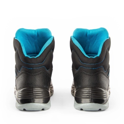 Botas de segurança pretas com interior azul e sola cinza