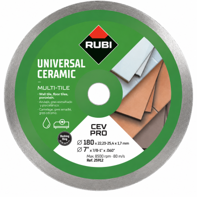 Disco de corte RUBI UNIVERSAL CERAMIC multi-tile para azulejos com rótulo verde