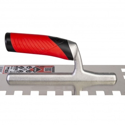 Espátula dentada metálica com cabo vermelho e preto