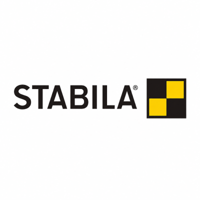 Logótipo da marca STABILA com texto preto e padrão em preto e amarelo.