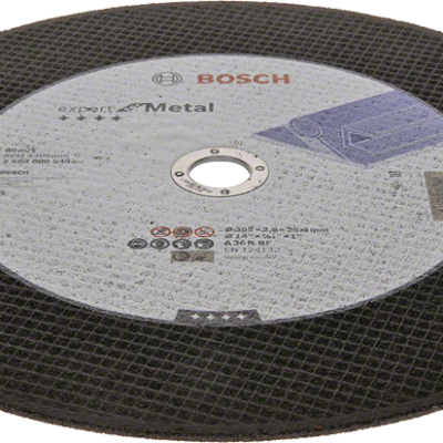 Disco de corte preto Bosch para metal com etiqueta central branca
