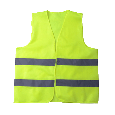 Colete de segurança amarelo fluorescente com faixas refletoras cinza