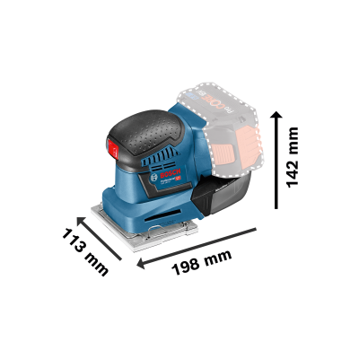 Lixadora Bosch Professional azul e preta com punho preto texturizado e botão vermelho