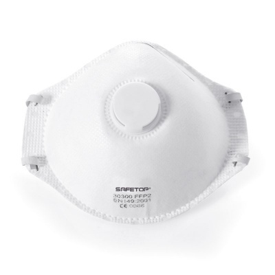 Máscara de proteção respiratória branca com válvula e elásticos