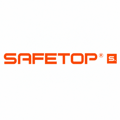 Logótipo SAFETOP® em letra laranja com um quadrado laranja e letra S branca à direita.