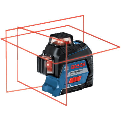 Nível laser Bosch Professional GLL 3-80 azul, preto e vermelho projetando linhas laser vermelhas