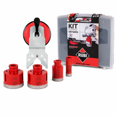 Kit de ferramentas RUBI DIAMANT DRYGRES com brocas vermelhas e suporte metálico