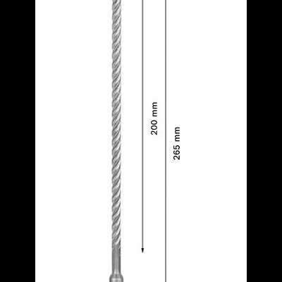 Broca de metal prateado com cabo cinza claro e ponta azul, medindo 265 mm de comprimento e 6,5 mm de diâmetro