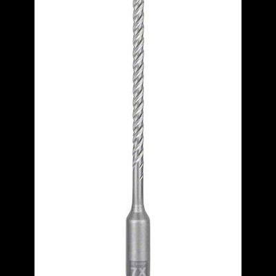 Broca metálica com ponta azul e corpo prateado, ranhuras helicoidais