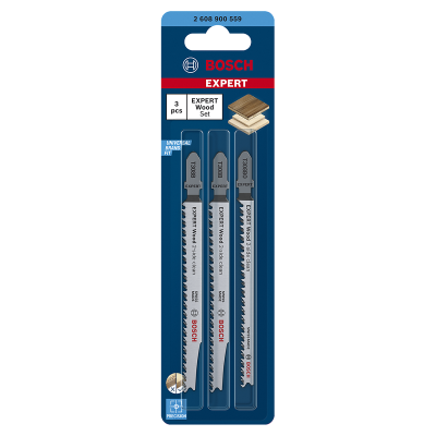 Conjunto de 3 lâminas de serra Bosch Expert Wood em embalagem azul